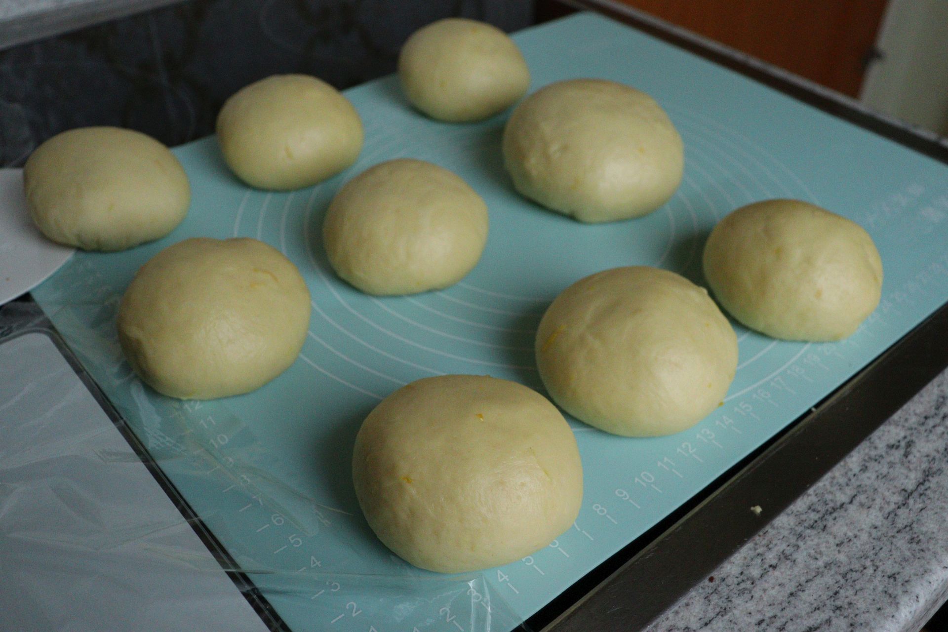 Yeast rolls for Dreikönigskuchen - Three Kings' Cake before being shaped and baked