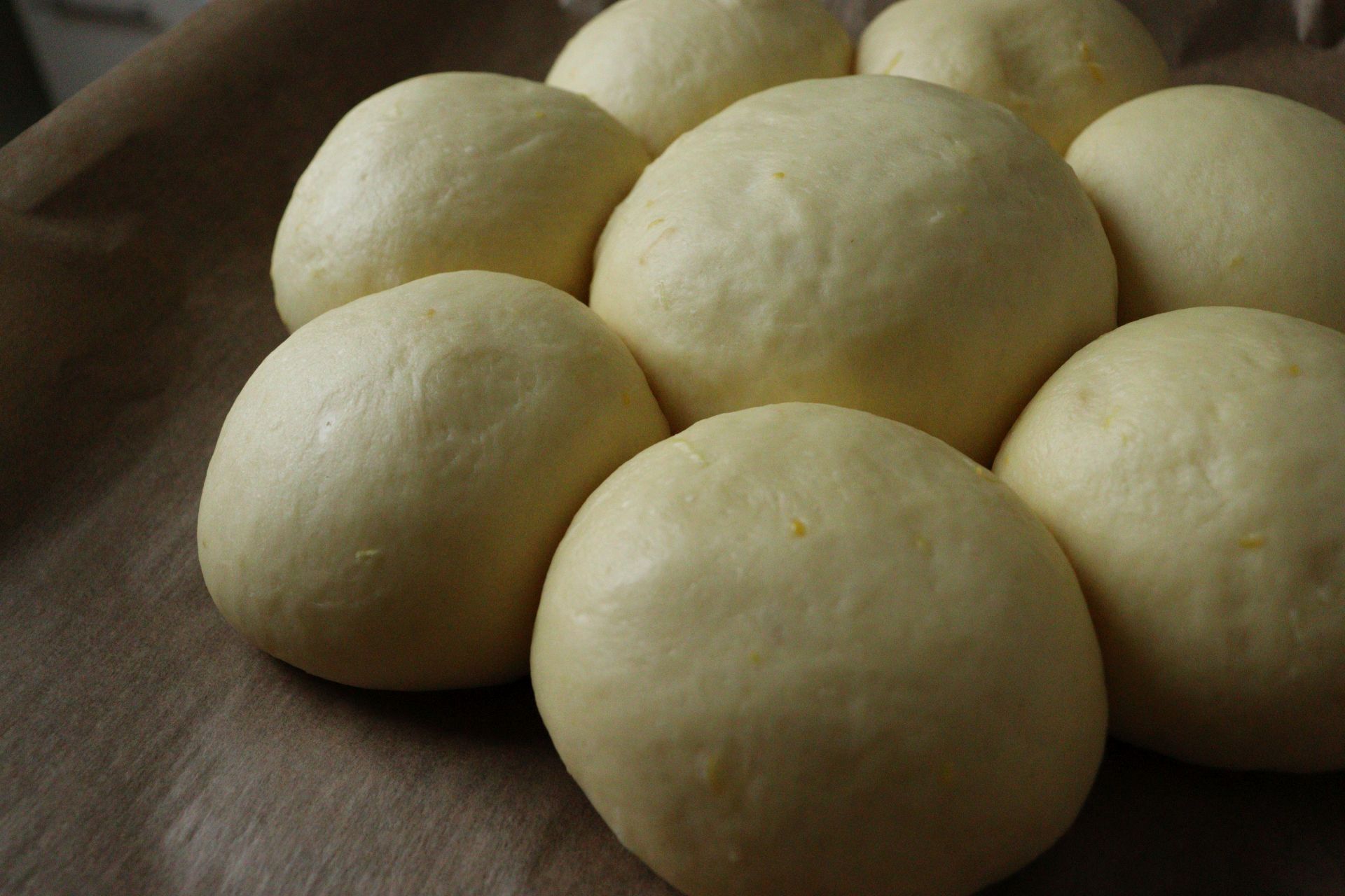 Yeast rolls shaped into a flower or a crown for Dreikönigskuchen - Three Kings' Cake, proofed and ready to be baked