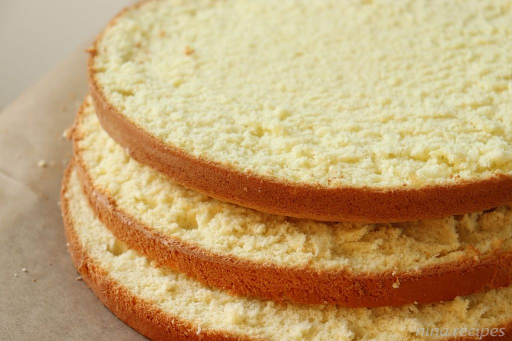 German Sponge cake (Biskuit) cut into 3 layers