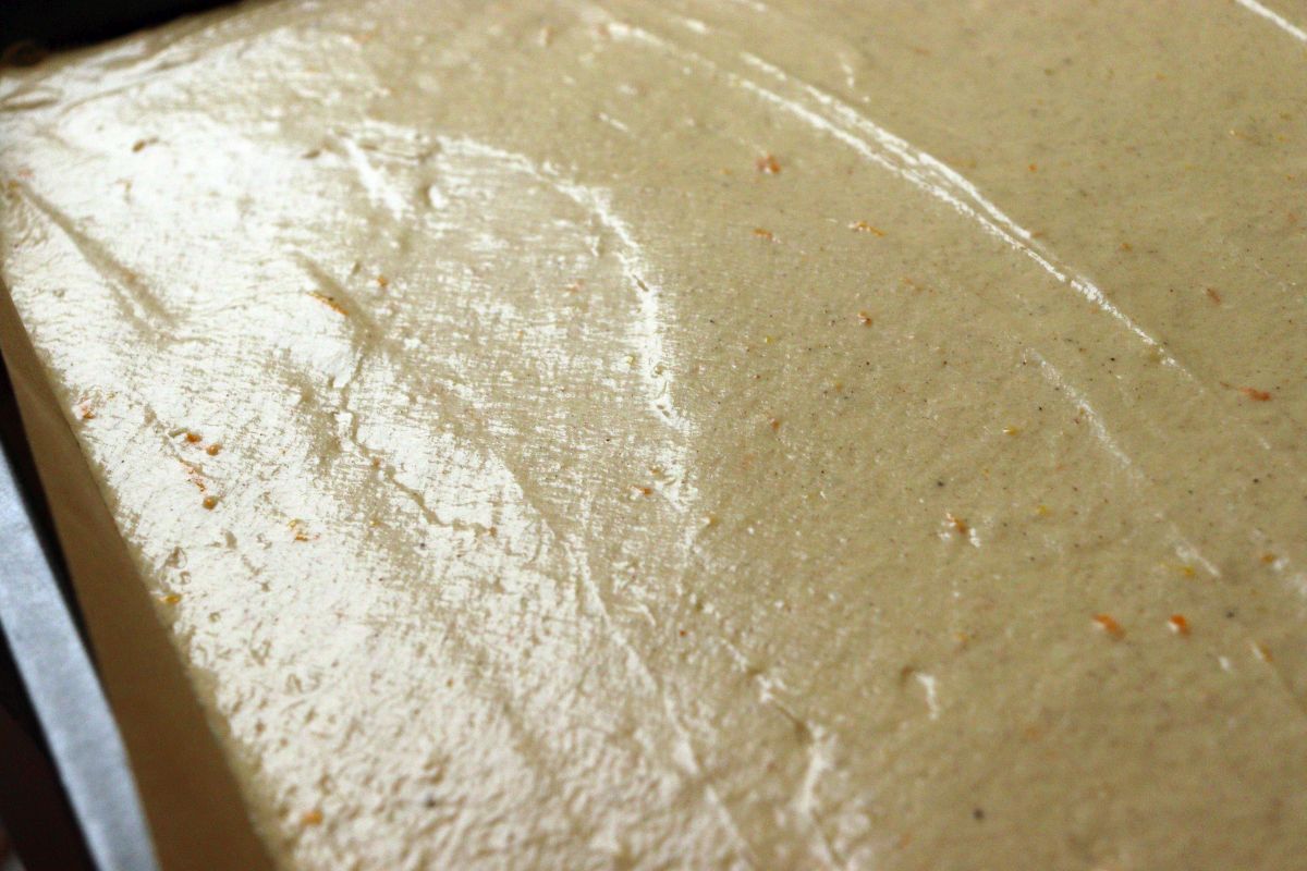 Nina Recipes - Pumpkin Spice Sheet Cake Recipe: batter in the pan, ready to be baked