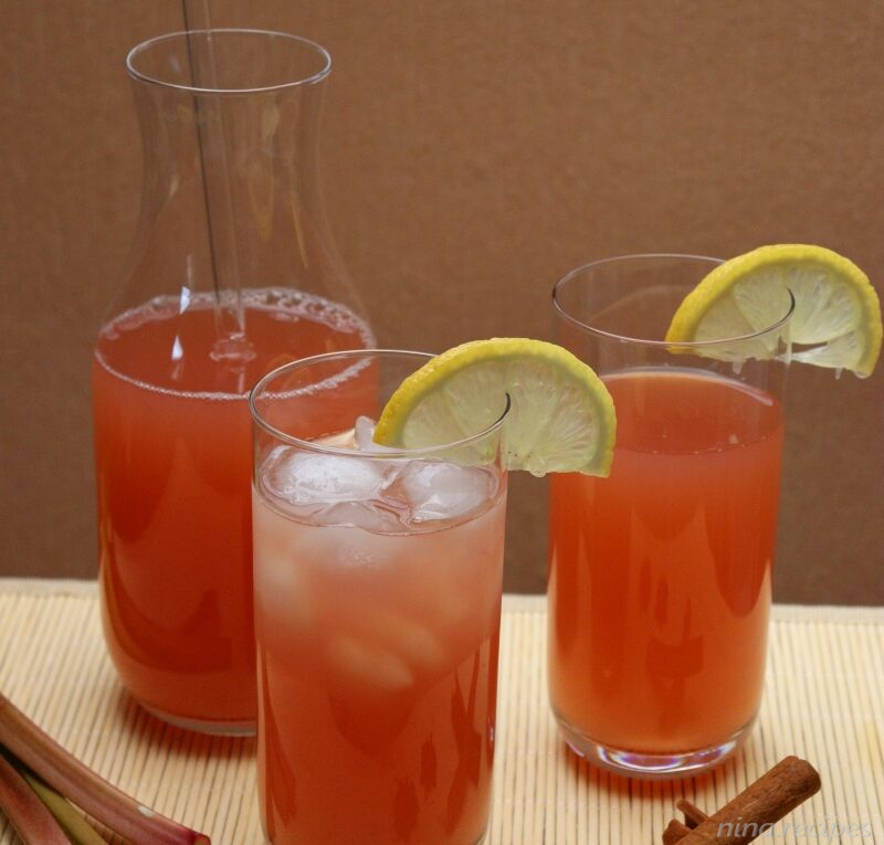 Rhubarb Lemonade made from leftover pieces and peel, lemon and spices