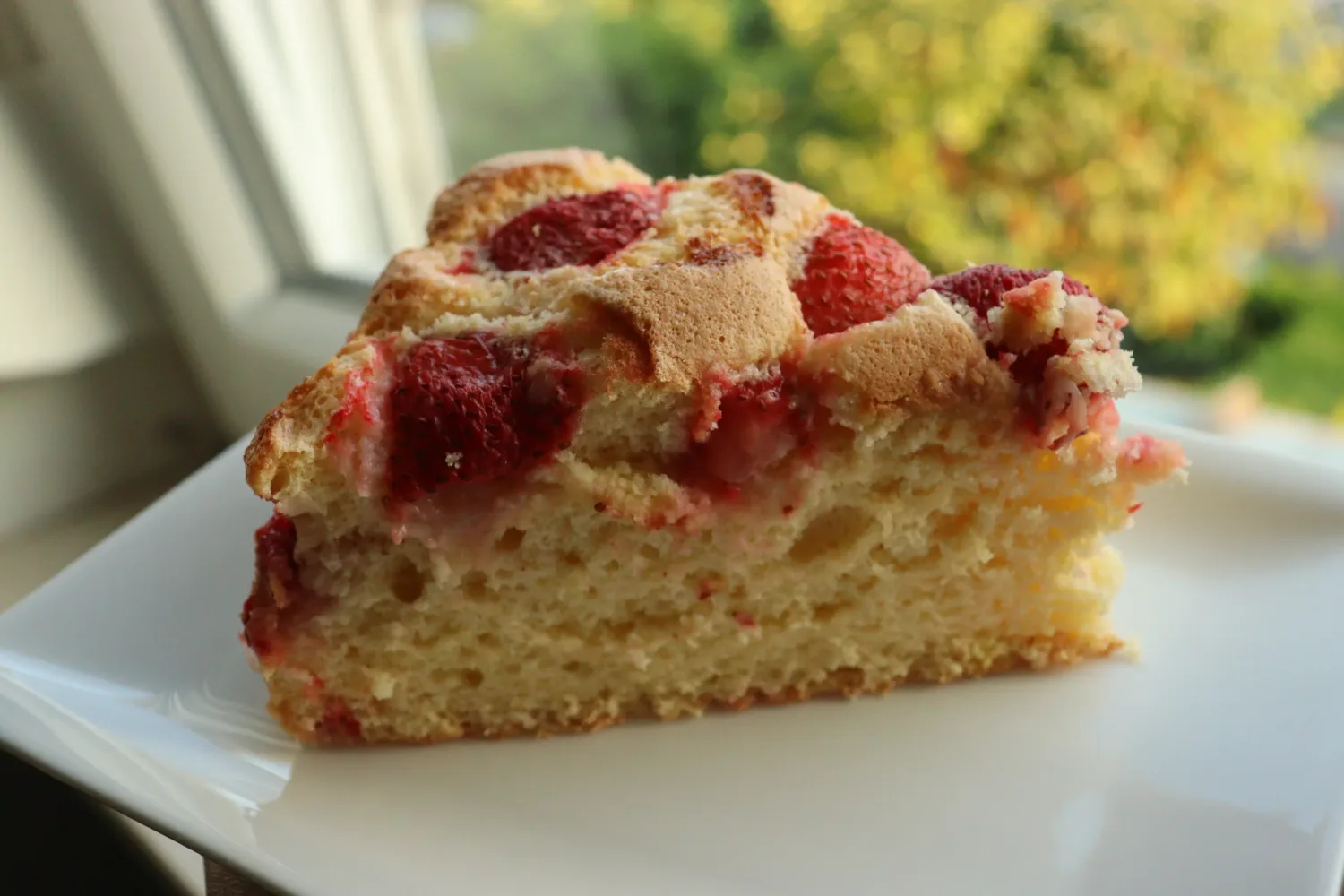 Nina's Recipes: A piece of freshly baked Strawberry Biscuit Cake, super fluffy